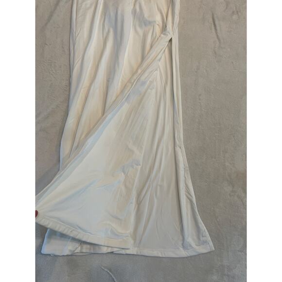 POPILUSH Shapewear Lace V Neck Side Slit Slimming Maxi Slip Dress Large White - Picture 9 of 14